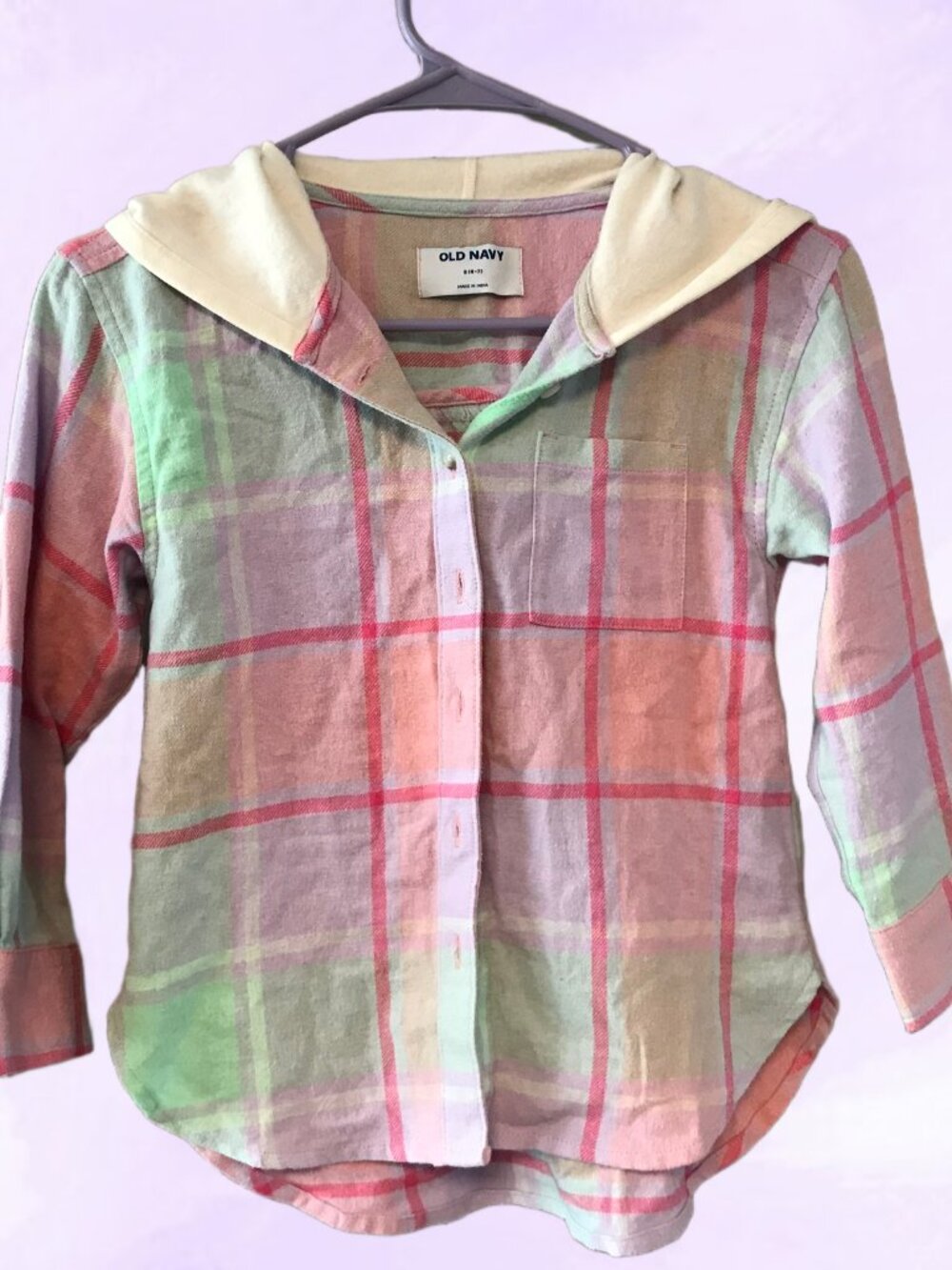 Old Navy kids girls hoodie hooded plaid button up Long Sleeve pastel Flannel S